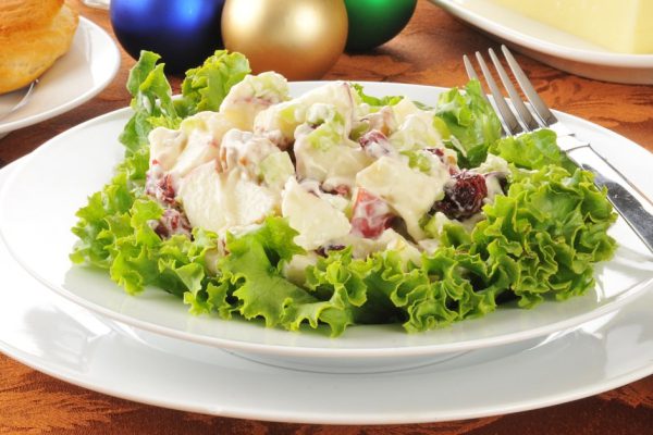 A Waldorf salad with Christmas ornaments