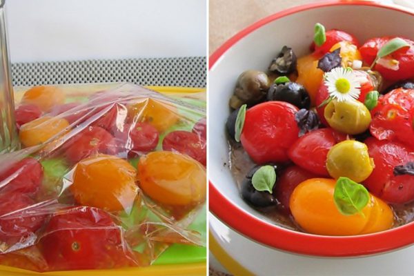 Подсмотрела у Джейми Оливера идею для ароматного салата из примятых помидоров