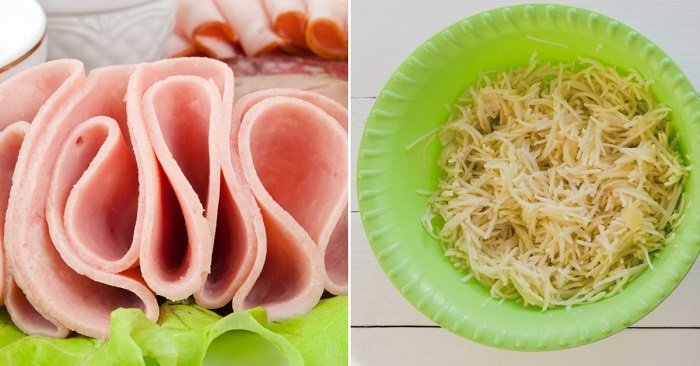 салат с жареной картошкой и мясом