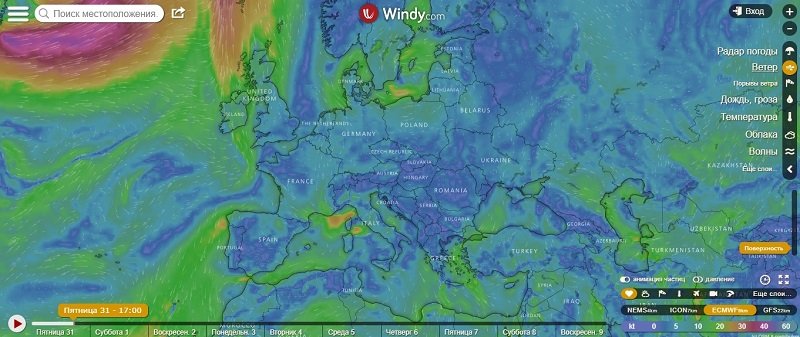 Метеорологическая карта онлайн в реальном времени москва