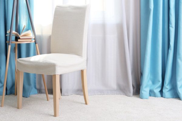 Living room with modern curtains