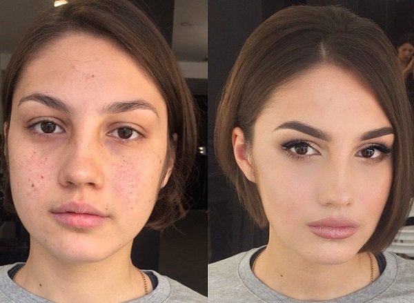 до и после макияжа