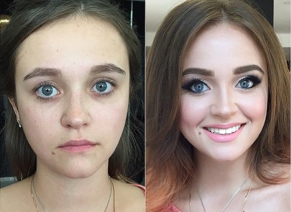 до и после макияжа