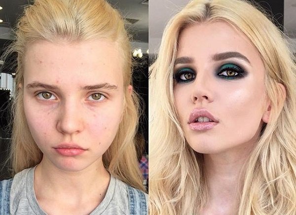 до и после макияжа