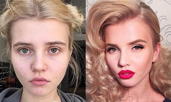 до и после макияжа
