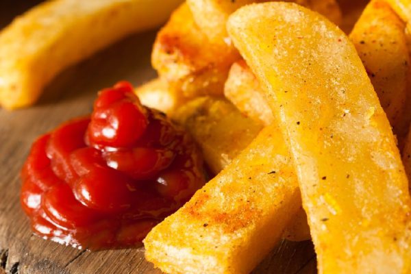 Homemade Salty Steak French Fries with Ketchup