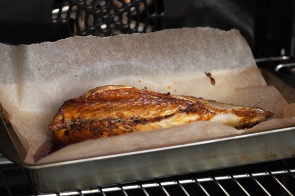 Baked Mackerel. In the oven on a baking sheet.
