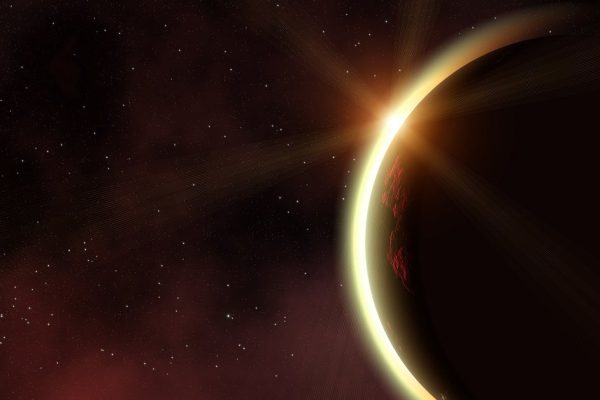 eclipse of red planet in a space stars backgrounds