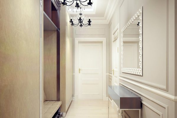 The narrow entrance in Art Deco style. 3D render