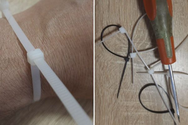 Многие не знают, что пластиковую стяжку необязательно разрезать, ее можно расстегнуть, показываю