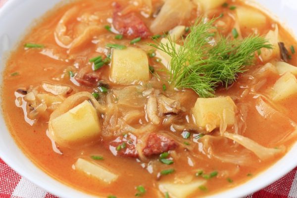 Cabbage soup with potatoes and sausage