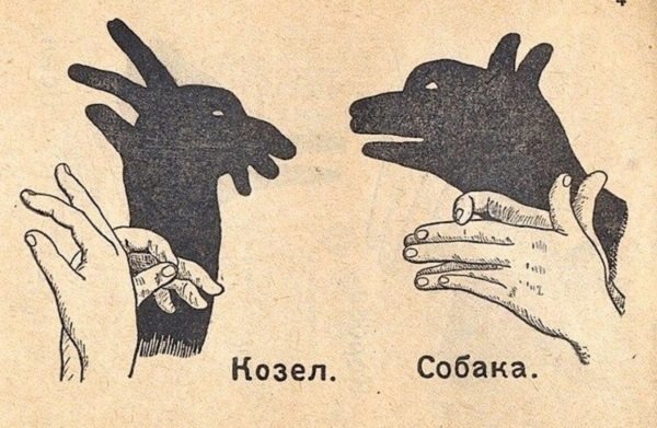 тени животных при помощи рук