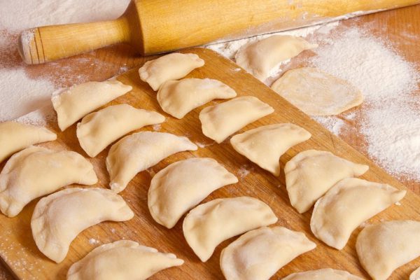 Fresh hand made dumplings ready to cooking