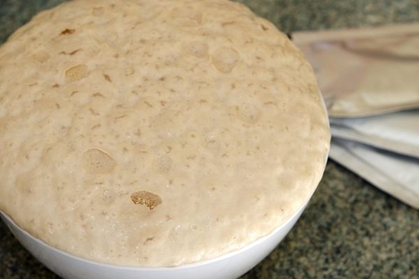 A white ball with active yeast in warm water.