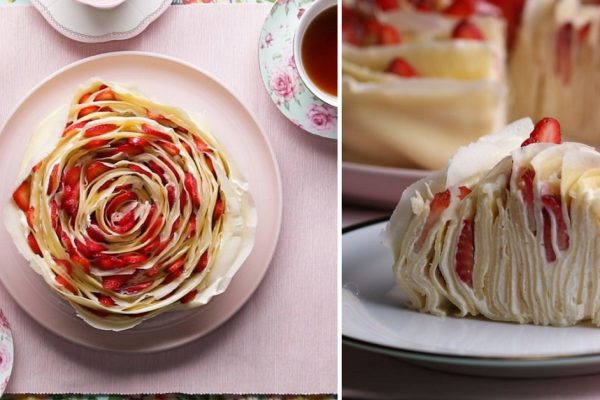 Нажарила, обмазала, завернула… Блинный торт с клубникой, невиданная красота!