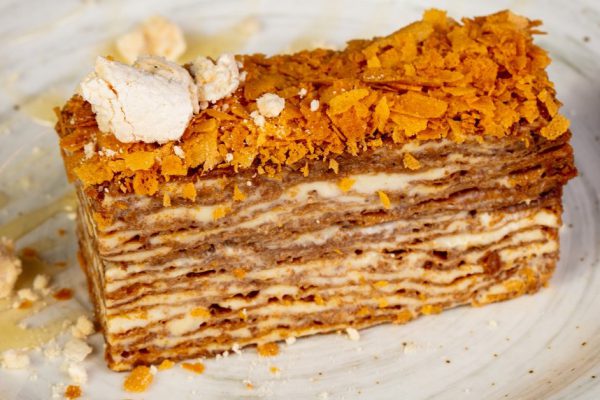 Layered honey cake with nuts