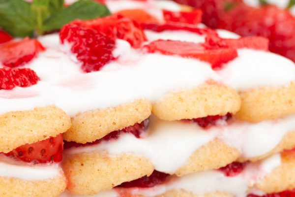 Italian Cuisine - Desserts - Closeup shot of strawberries tiramisu.