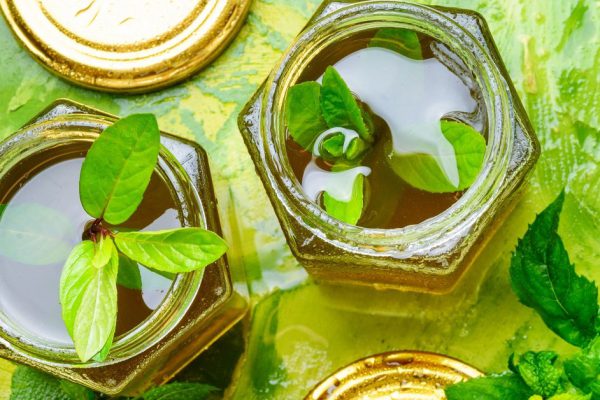 Aromatic curative jam from fresh mint leaves.Peppermint jelly