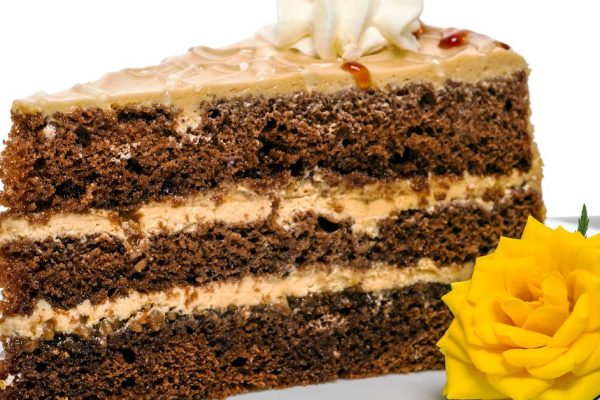 Yellow rose and pieces of coffee cake