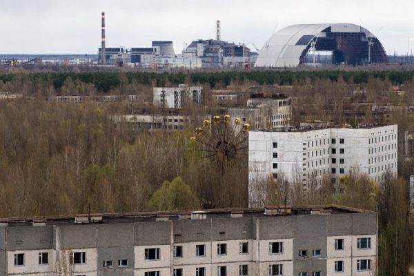 View from roof of 16-storied apartment house in Pripyat town, Chernobyl Nuclear Power Plant Zone of Alienation, Ukraine