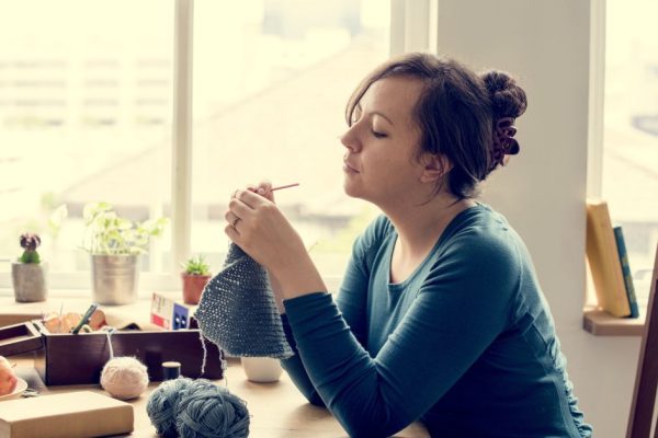 Woman Knitting Handicraft Hobby Homemade