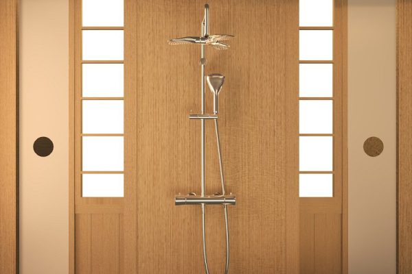 Zen design bathroom wooden wall and floor - japanese style. 3D rendering