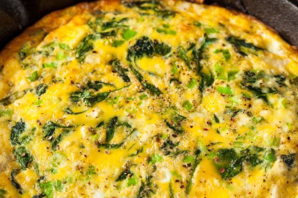 Homemade Spinach and Feta Fritatta in a Skillet