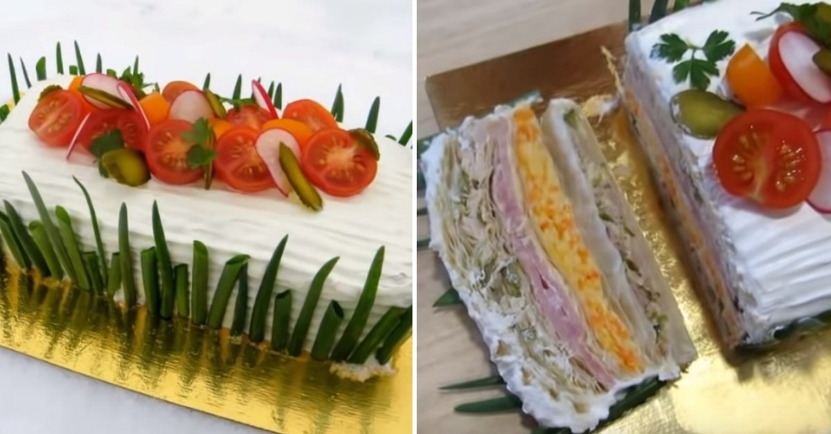 Закусочный торт из слоеных коржей с рыбными консервами рецепт с фото