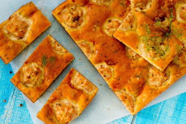 Pie with fish meatballs in a rustic style