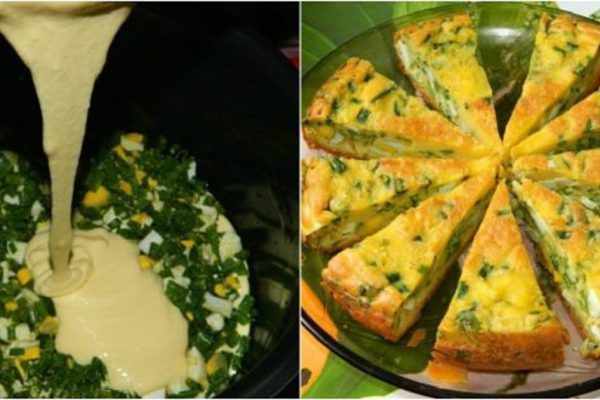 Заливной пирог с зеленым луком