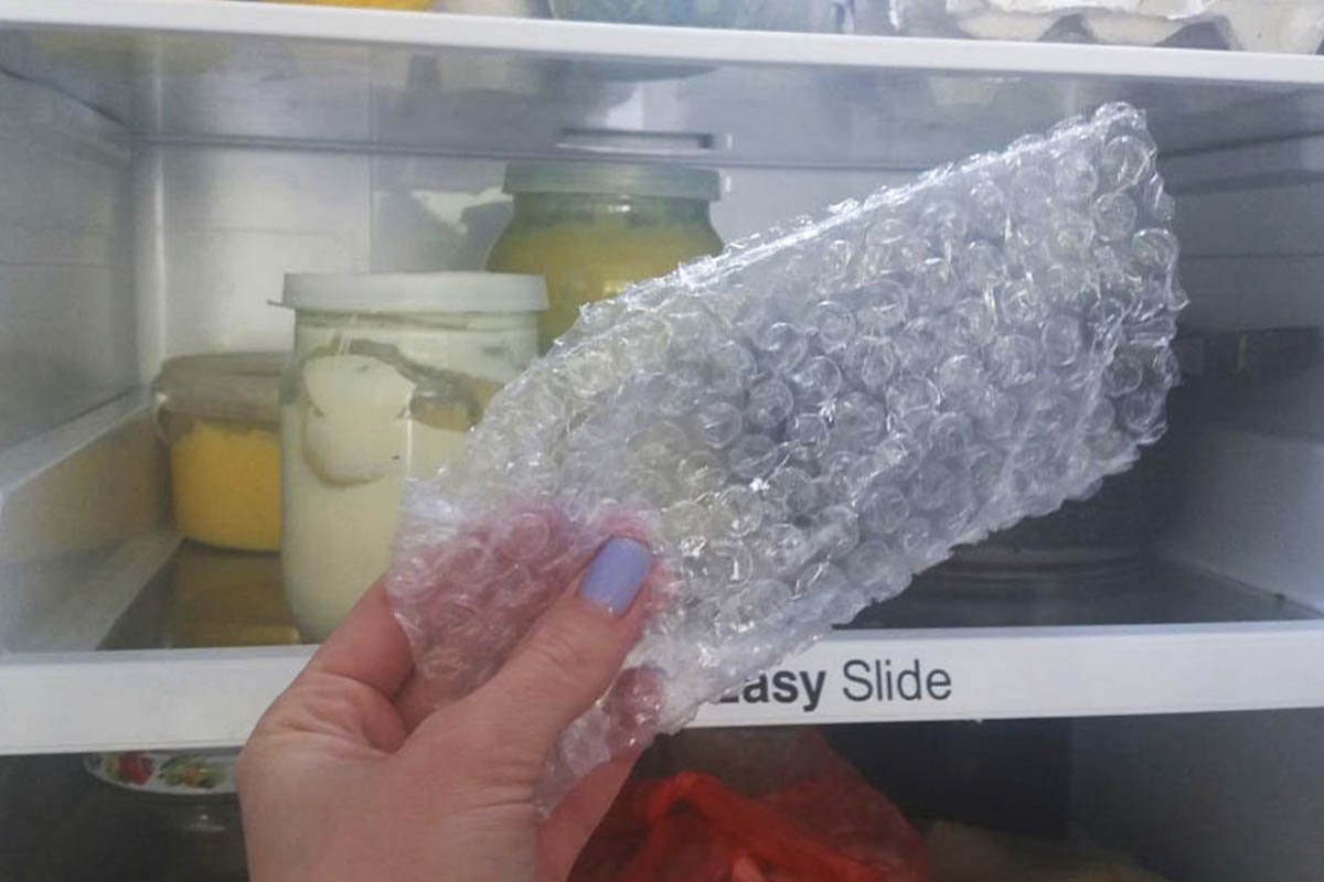 Прозорливая хозяйка всегда хранит пузырчатую пленку в холодильнике и тебе советует делать так же