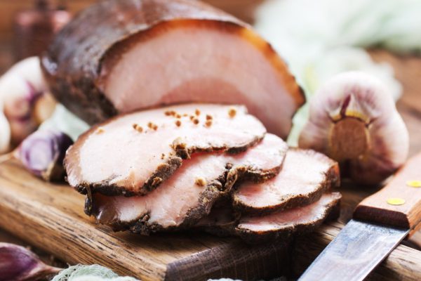 smoked lard with spice on the board